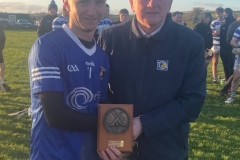 Ballinhassig's Gavin Sheehan receiving his MOTM award after the JBHL Final